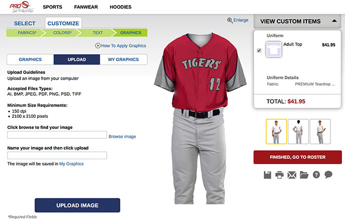 How do I upload graphics and apply on uniform